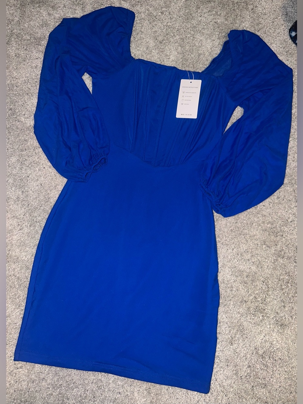 Zesica Royal Blue Puff Sleeve Mini Dress size small - new with tags